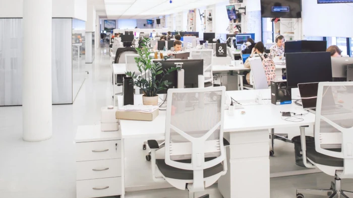 White modular furniture in an office